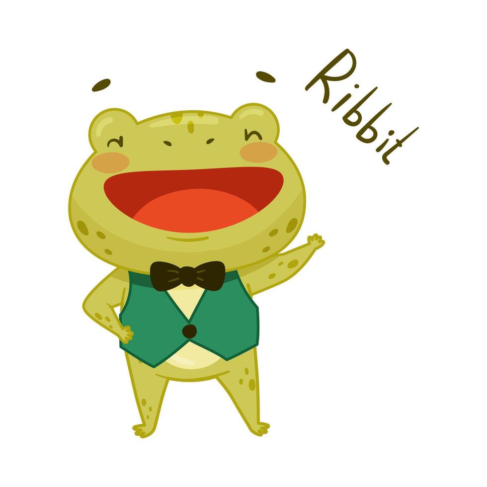 Cute frog gentleman in vest and bow tie. Green funny amphibian toad character cartoon illustration vector