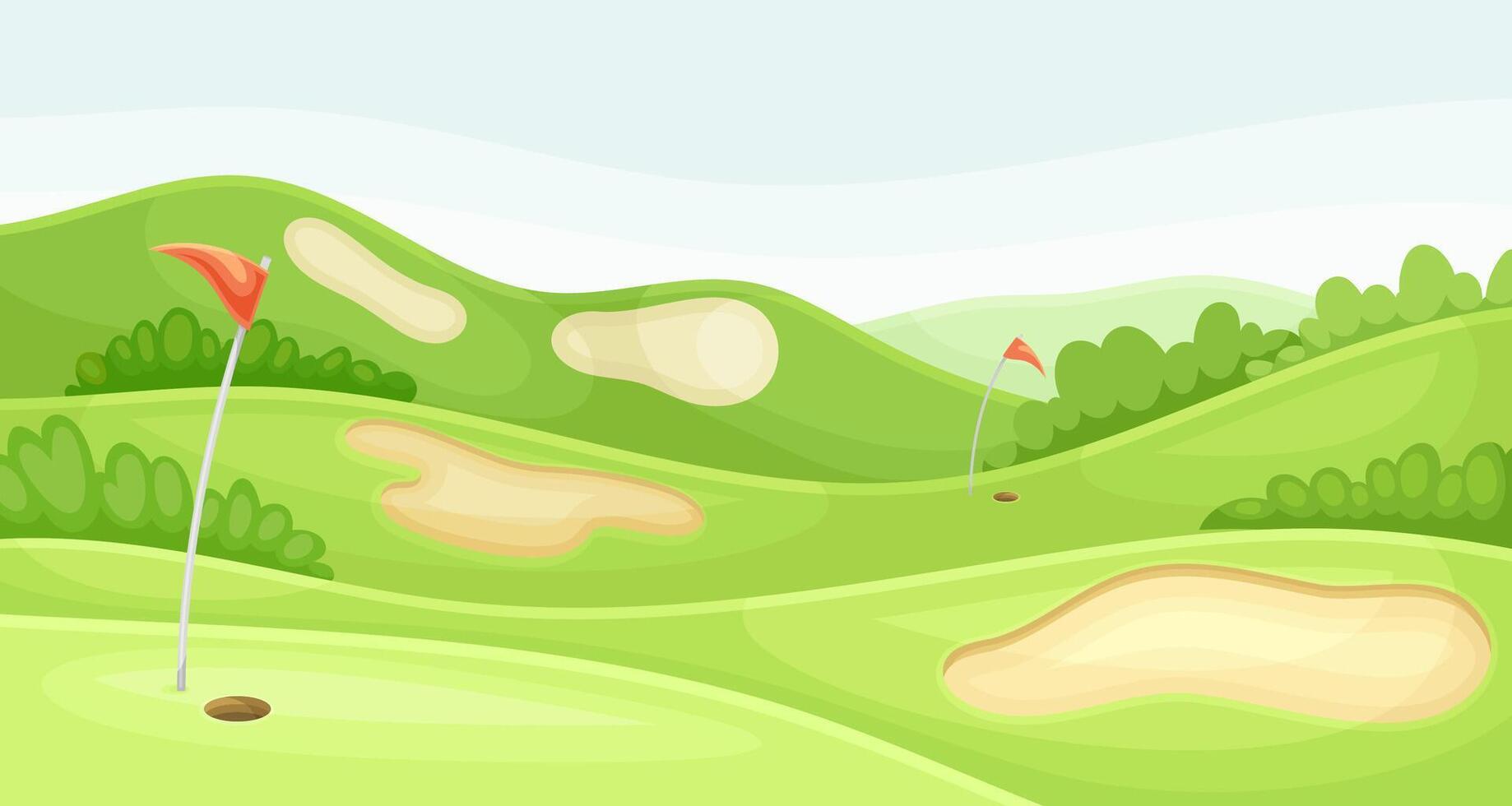 Golf course. Green summer countryside beautiful landscape illustration vector