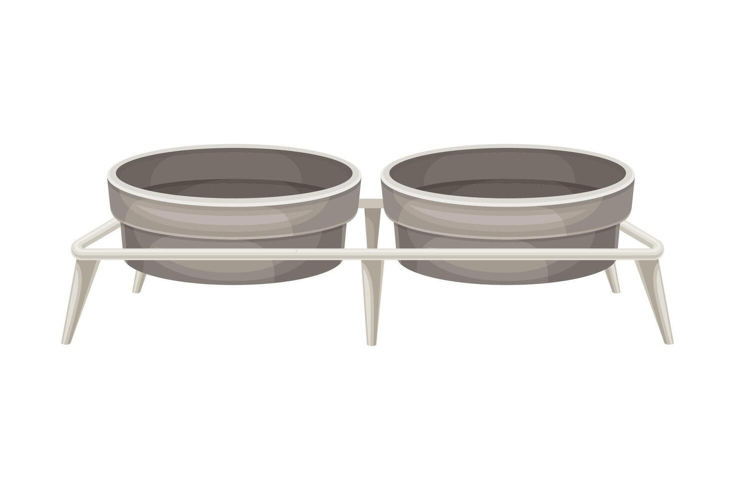Double raised stainless food bowls. Pet animals supplies illustration vector