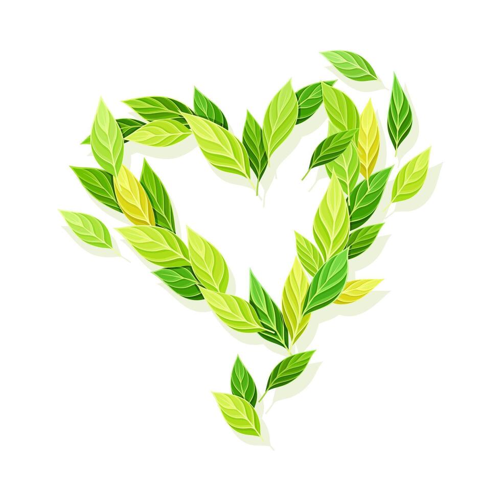 Heart made of green leaves, logo, emblem, creative sign design illustration vector
