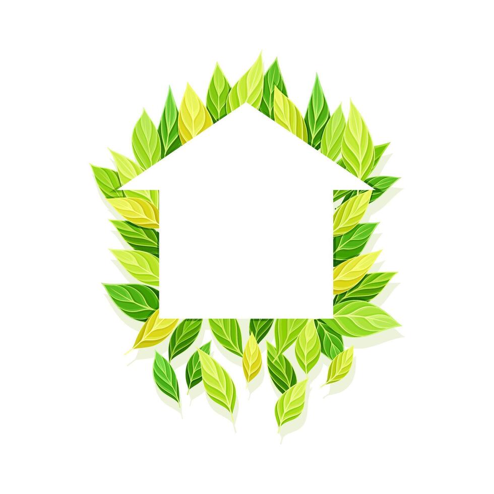 House, up arrow symbol made of green leaves, logo, emblem, creative ecology sign design illustration vector