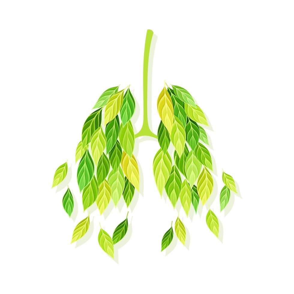 Lungs symbol made of green leaves, logo, emblem, creative ecology sign design illustration vector
