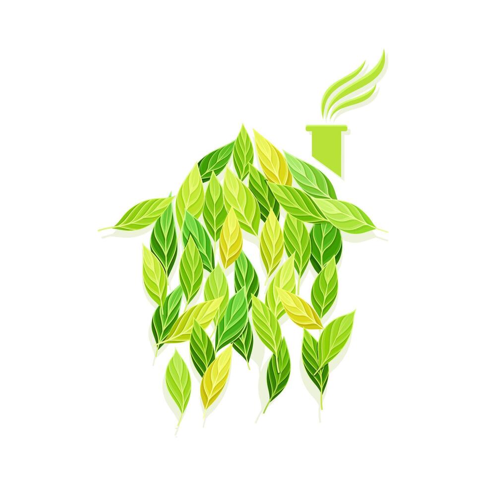 Factory building industry symbol made of green leaves, logo, emblem, creative ecology sign design illustration vector