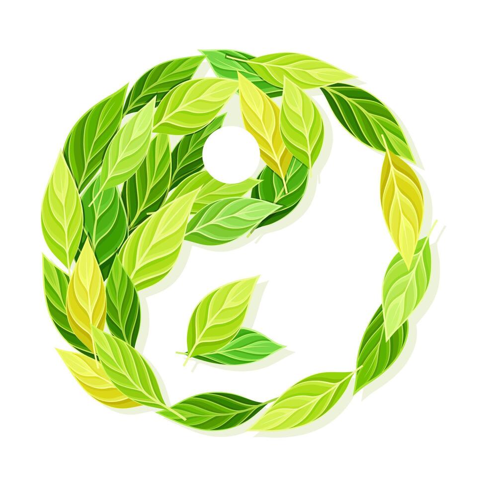 Yin Yang symbol made of green leaves, logo, emblem, creative sign design illustration vector