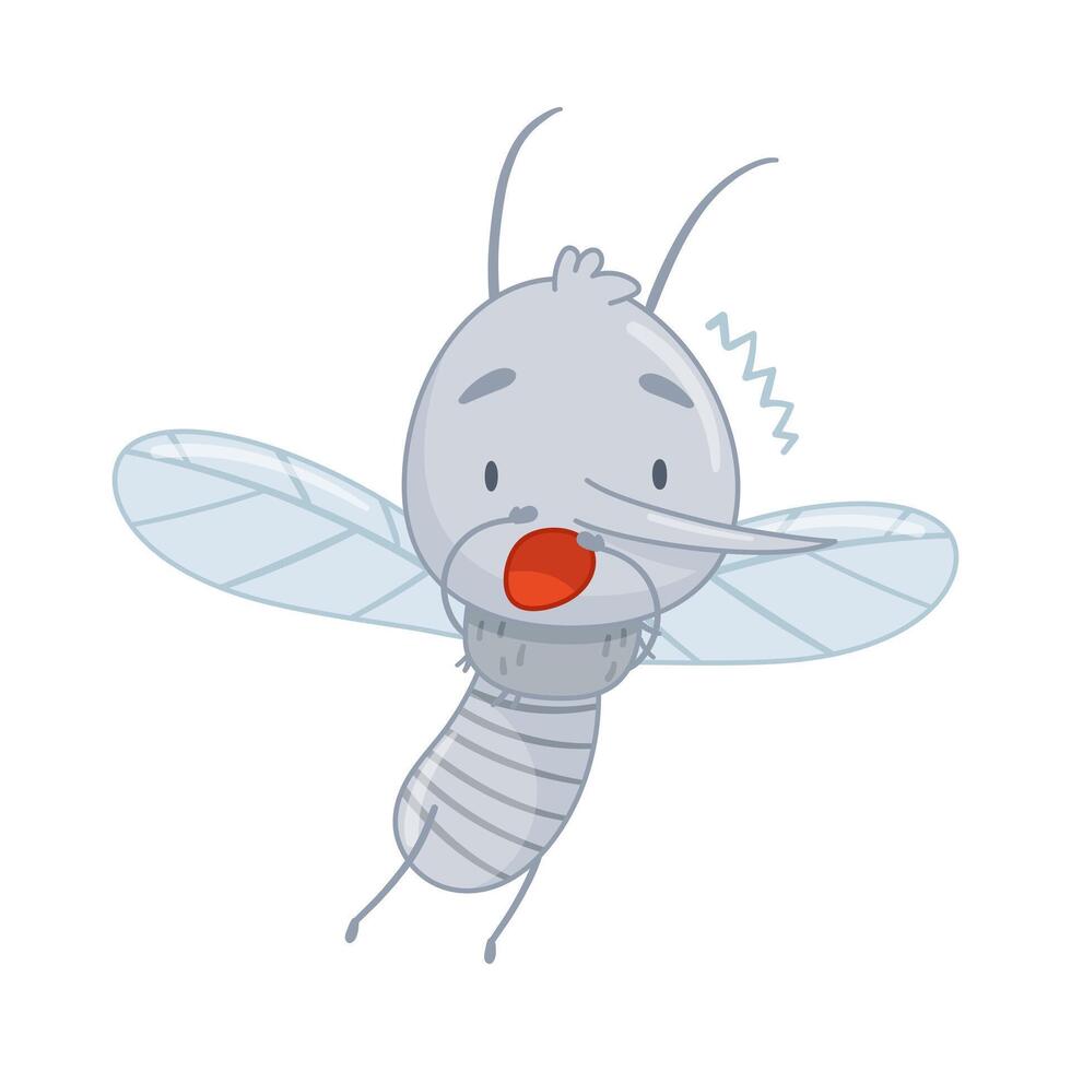 Cute frightened quivering mosquito. Adorable parasitic insect funny character cartoon illustration vector