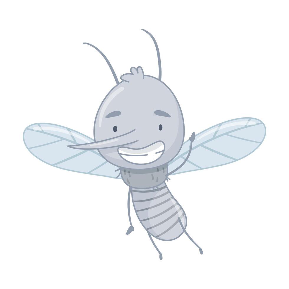 Funny smiling mosquito parasitic insect waving its paw cartoon character illustration vector