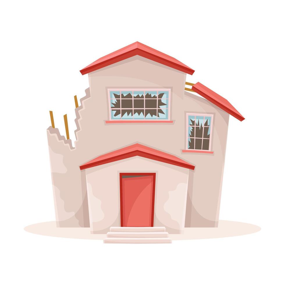 Abandoned decaying suburban cottage cartoon illustration on white background vector