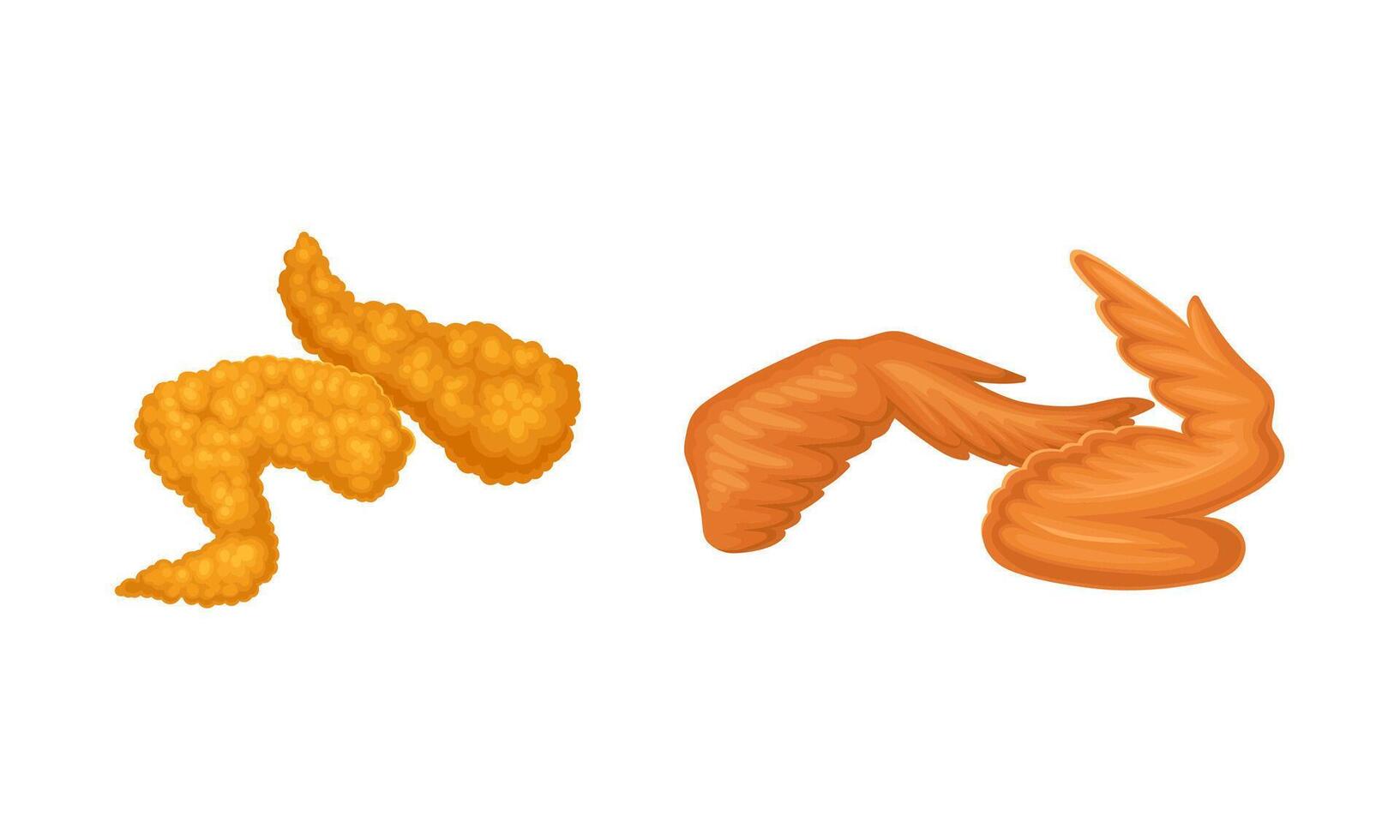 Fried chicken meat set. Crispy wings cartoon illustration vector