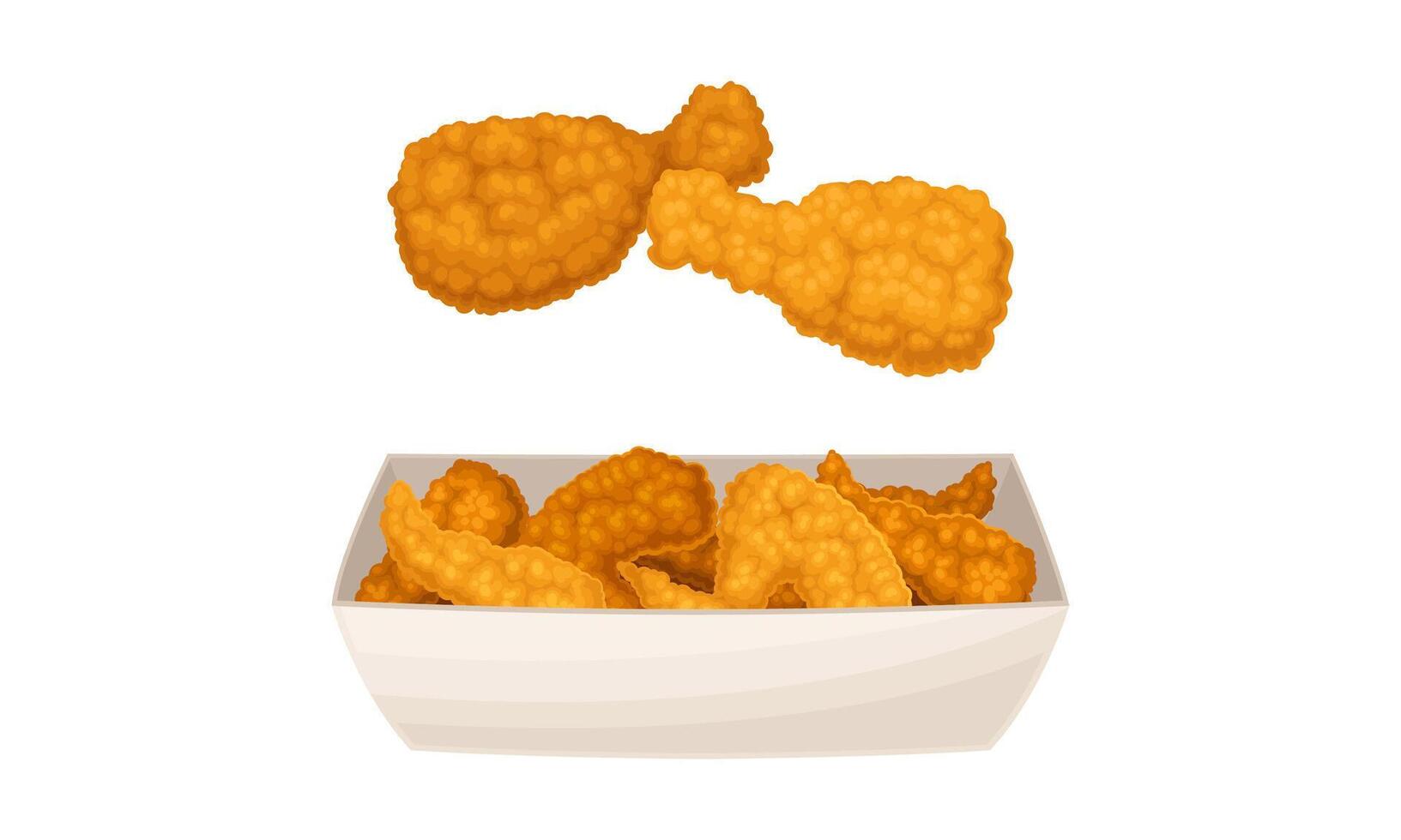 Fried chicken meat set. Tasty crispy wings and legs fast food dish cartoon illustration vector