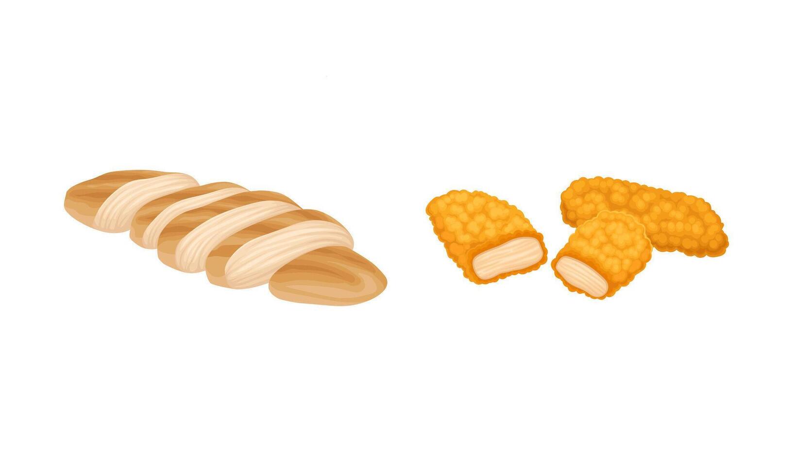 Chicken meat set. Tasty sliced chicken fillet cartoon illustration vector