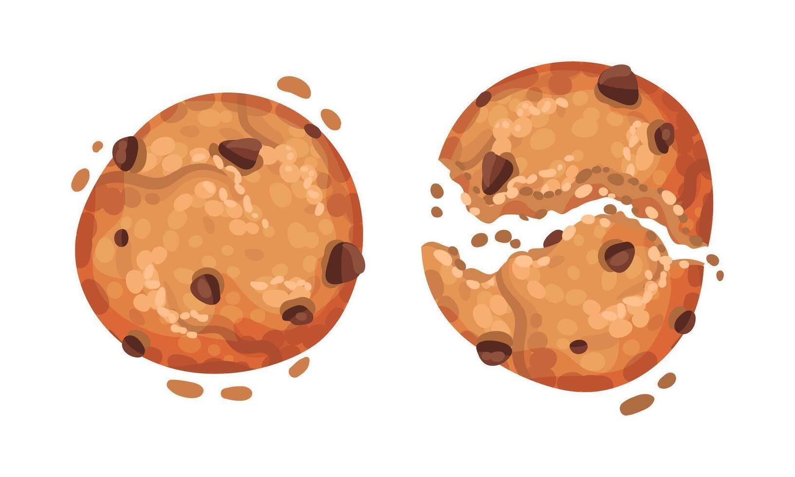 Crispy cookies with chocolate chips illustration on white background vector