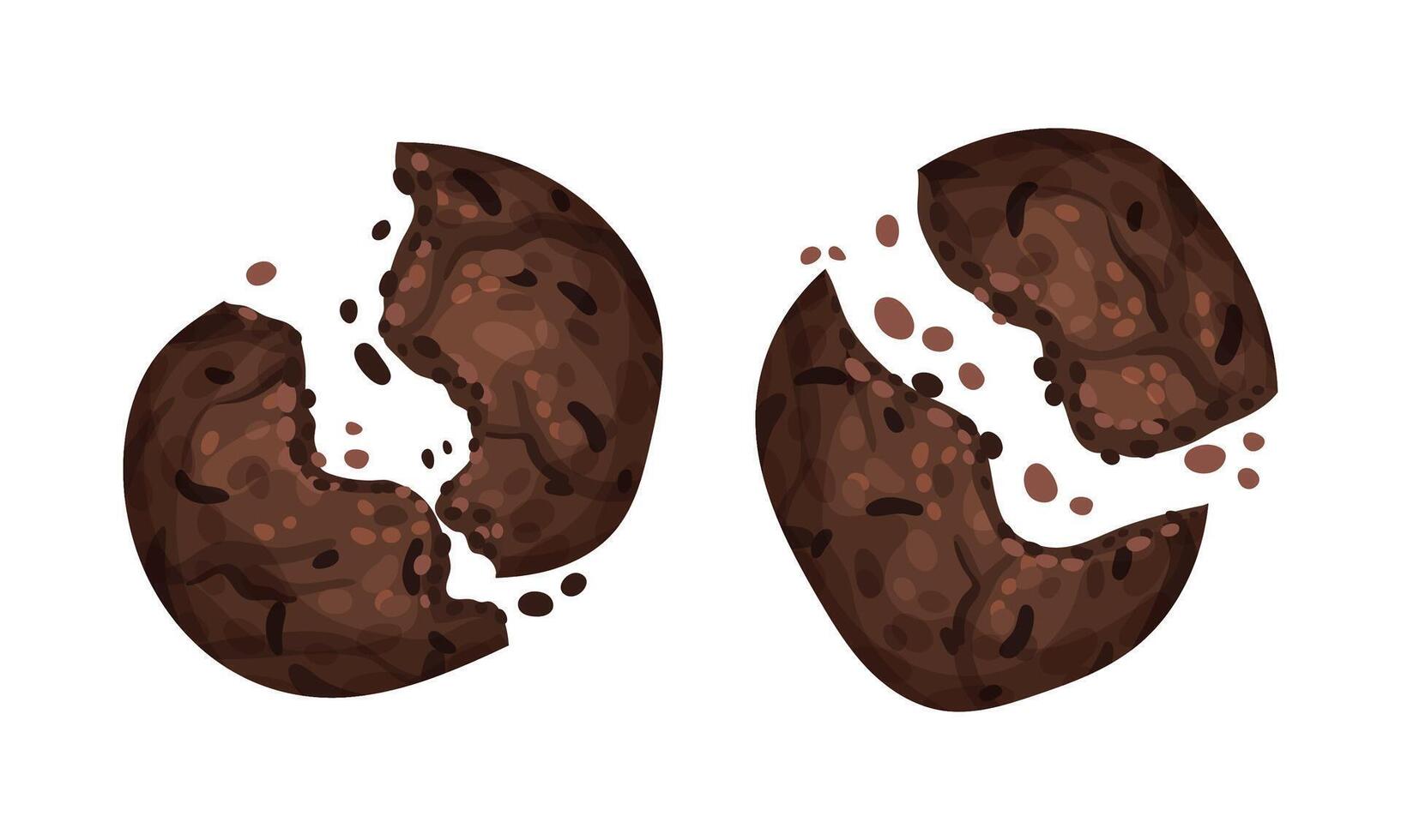 Crispy biscuits set. Broken chocolate cookies illustration vector