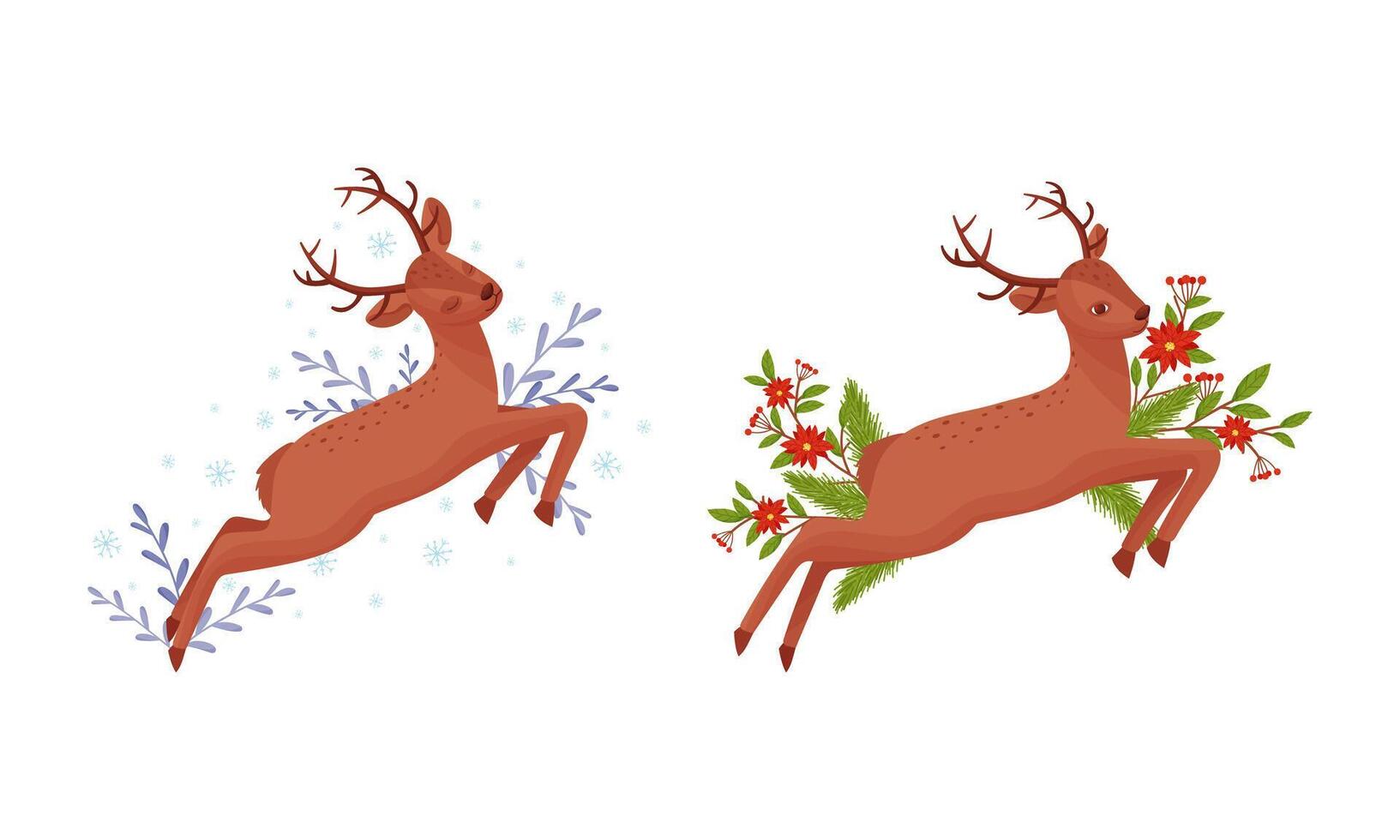 Cute fawn running and jumping. Adorable little deer cartoon illustration vector