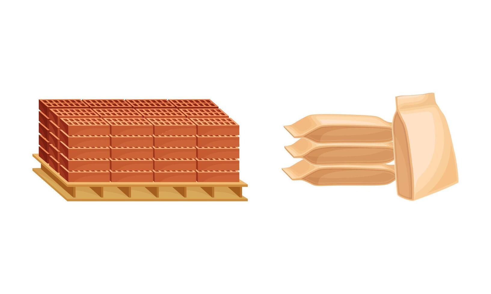 Building construction materials set. Pallets of bricks and concrete sacks illustration vector