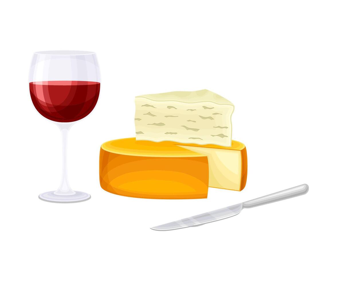 Wine Glass with Alcoholic Drink with Cheese Illustration vector
