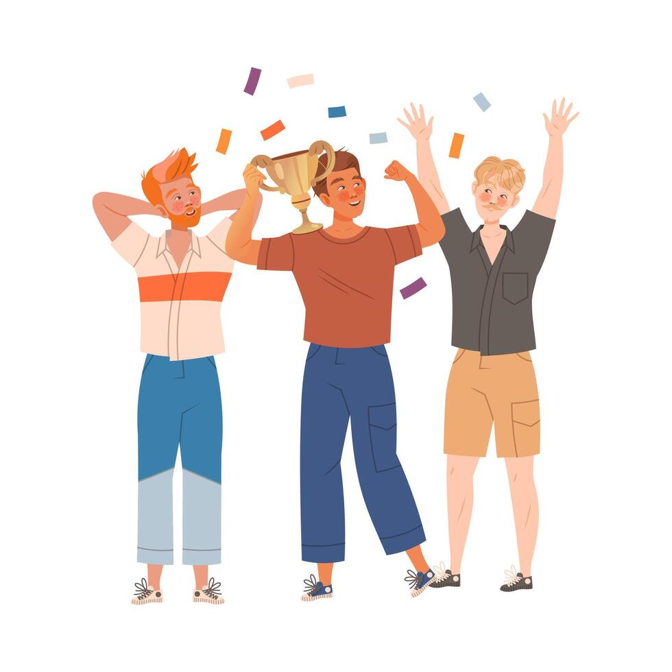 Group of Excited Man Winner with Cup Award Illustration vector