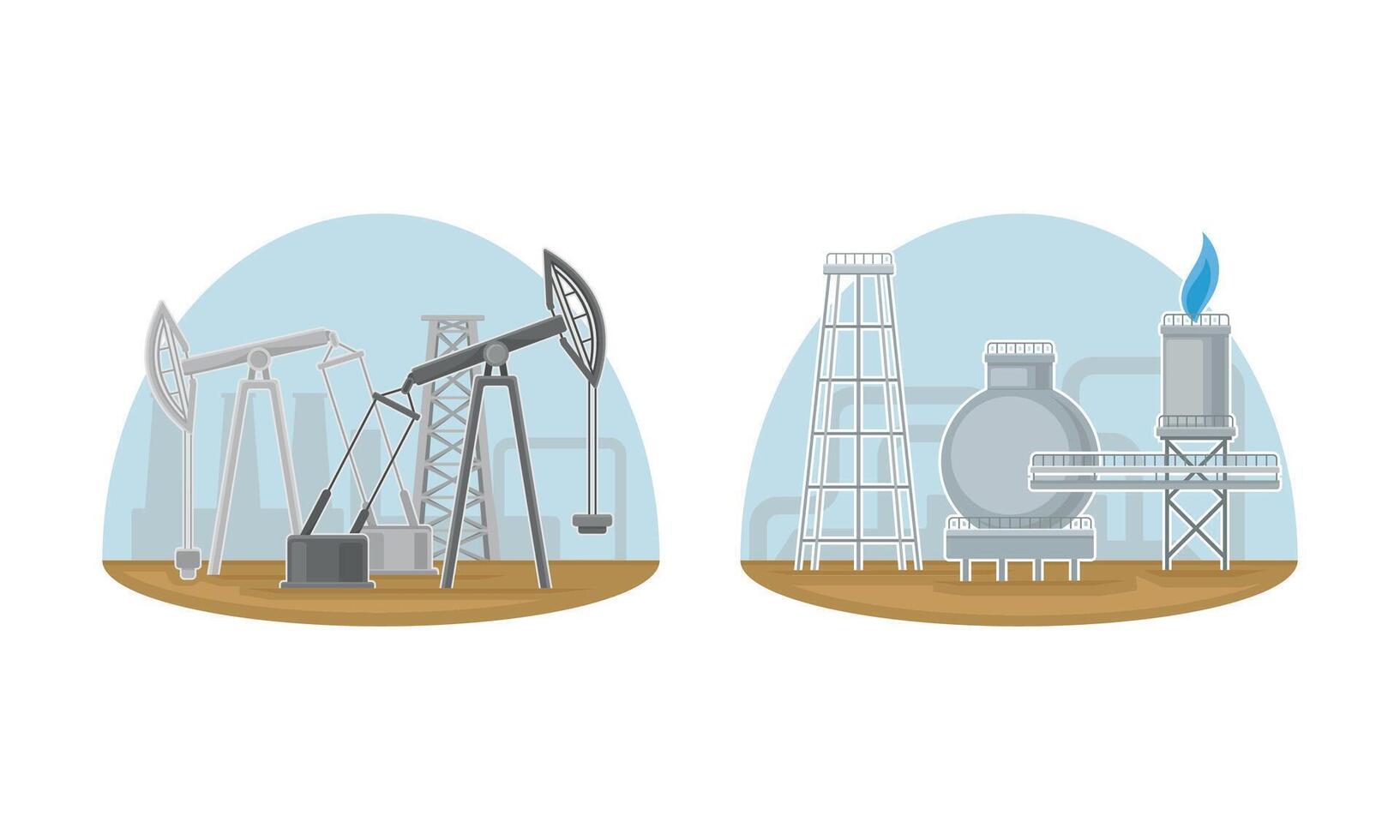 Oil and gas industry extraction production set illustration on white background vector