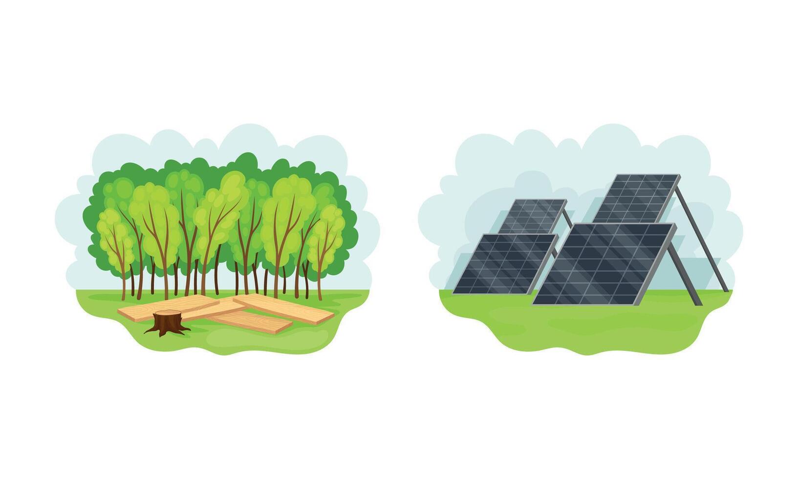 Solar panels for sun energy generation, alternative eco green renewable energy concept illustration vector