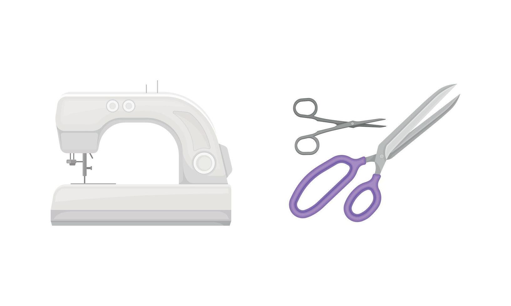 Sewing tools set. Sewing machine, scissors and shears tailoring supplies illustration vector