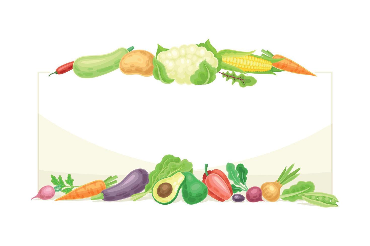 Bright Rectangular Vegetable Frame with Ripe and Fresh Garden Cultivar Illustration vector