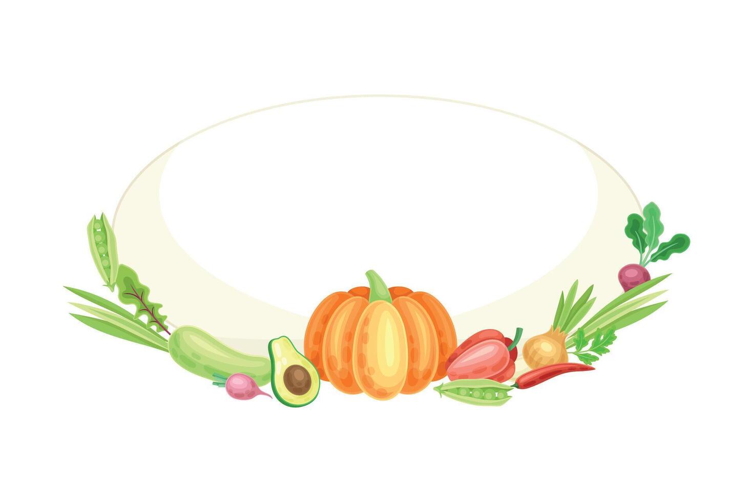 Bright Oval Vegetable Frame with Ripe and Fresh Garden Cultivar Illustration vector