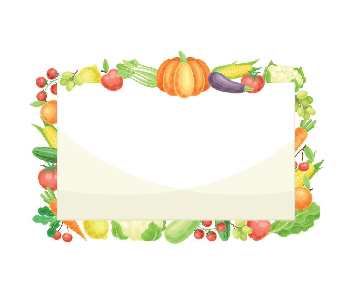 Bright Rectangular Fruit and Vegetable Frame with Ripe and Fresh Garden Cultivar Illustration vector