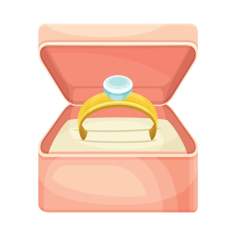 Wedding Golden Ring with Gem Rested in Pink Box Closeup Illustration vector