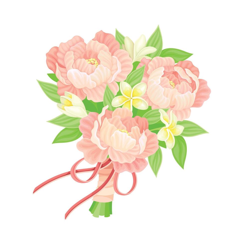 Wedding Bunch of Flowers Tied with Silk Ribbon Closeup Illustration vector