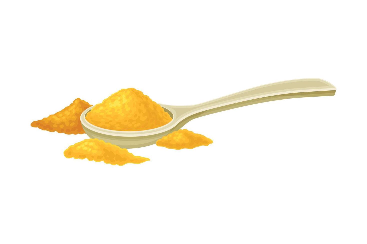 Turmeric or Curcuma Longa Dried Rhizome Powder in Spoon Used in Asian Cuisine Closeup Illustration vector