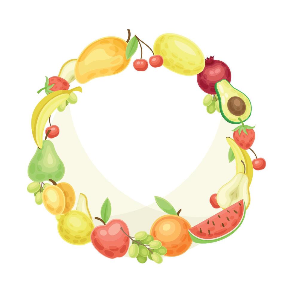 Bright Round Fruit Frame with Ripe and Fresh Garden Cultivar Closeup Illustration vector
