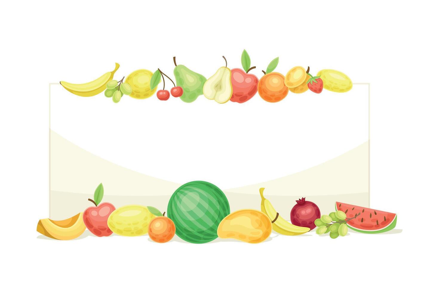 Bright Rectangular Fruit Frame with Ripe and Fresh Garden Cultivar Closeup Illustration vector