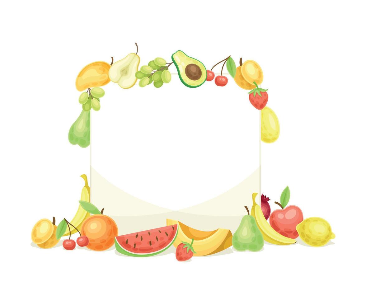 Bright Square Fruit Frame with Ripe and Fresh Garden Cultivar Closeup Illustration vector