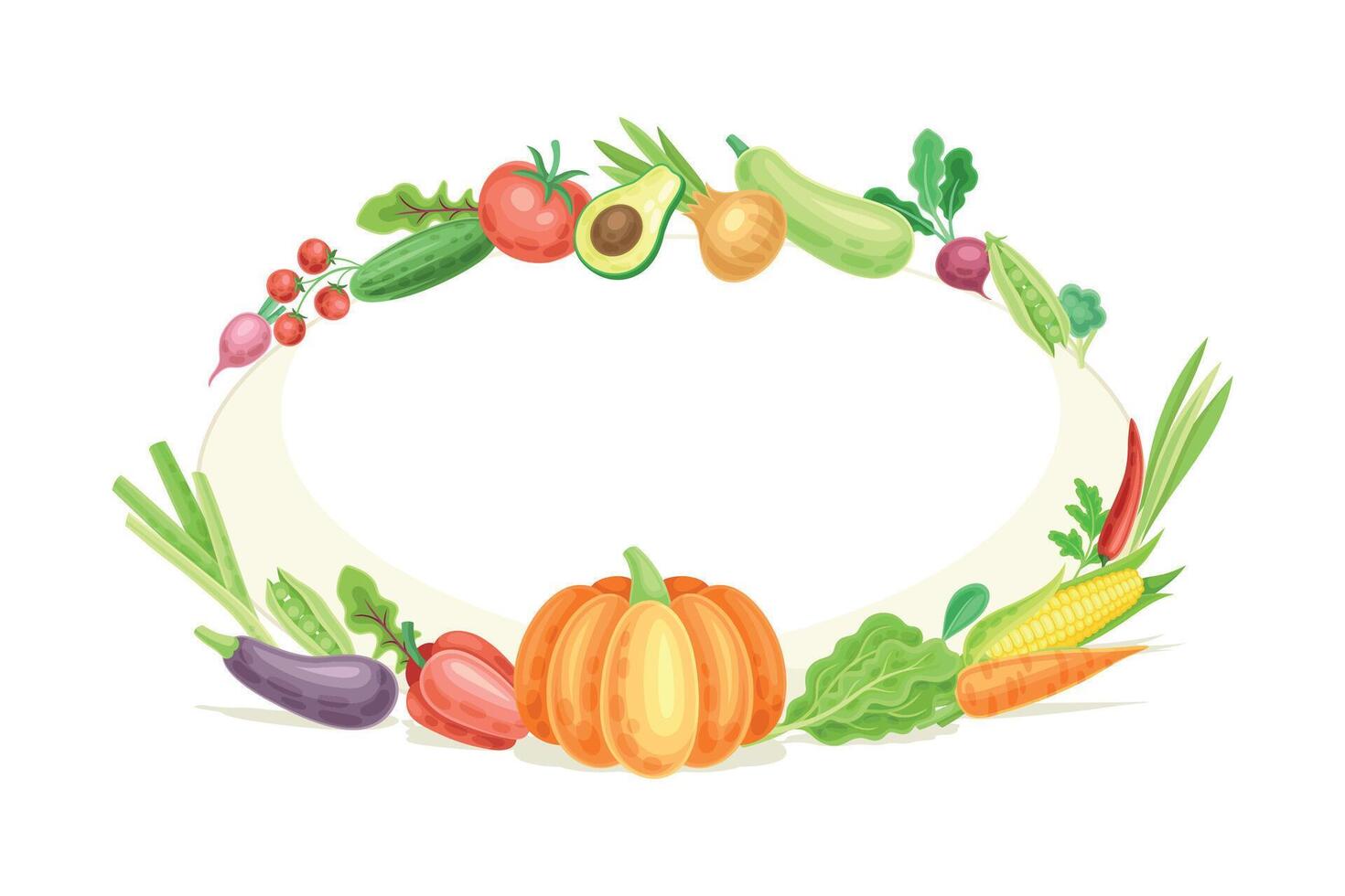 Bright Oval Vegetable Frame with Ripe and Fresh Garden Cultivar Closeup Illustration vector
