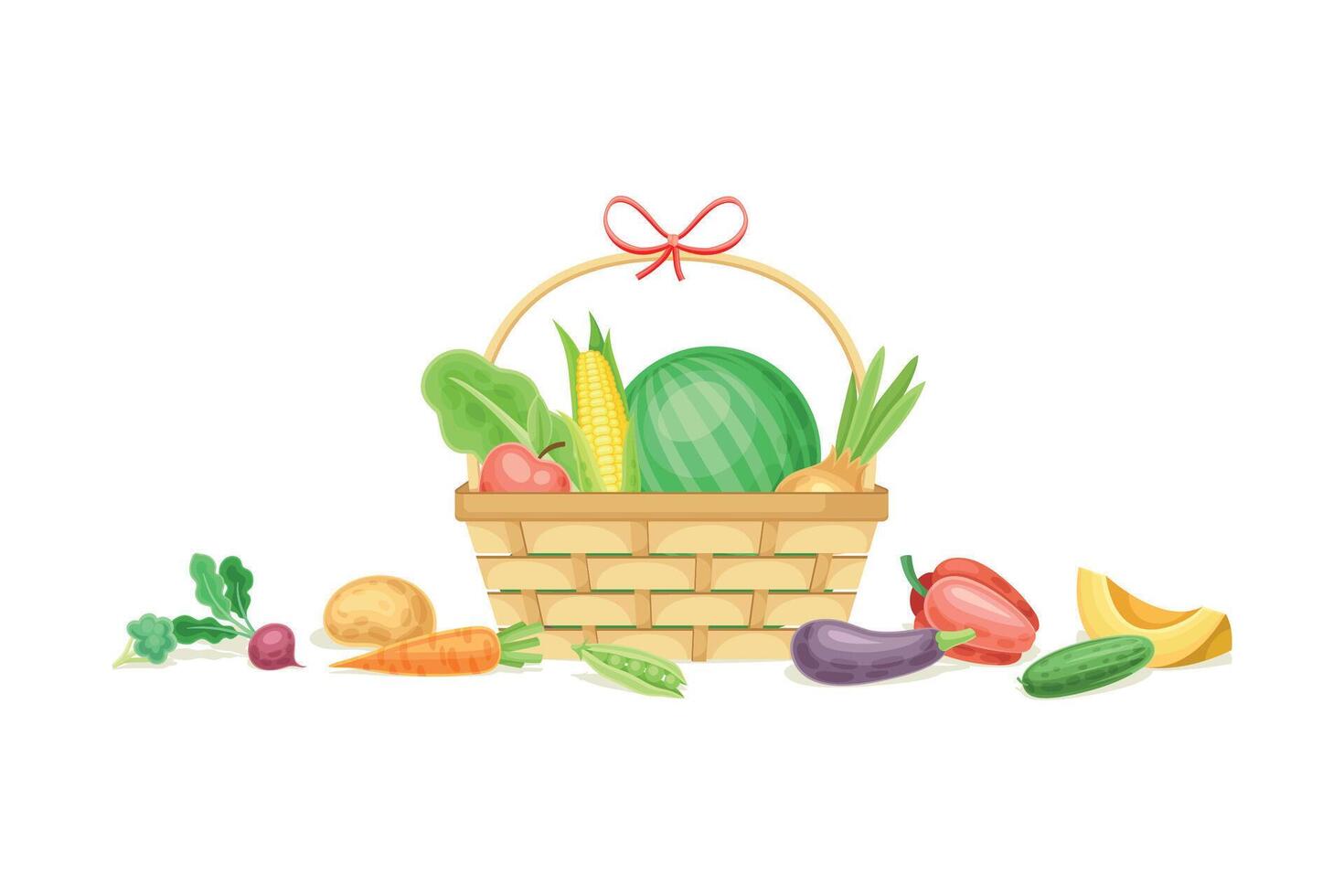 Ripe Vegetables in Basket as Seasonal Harvesting and Yield Illustration vector