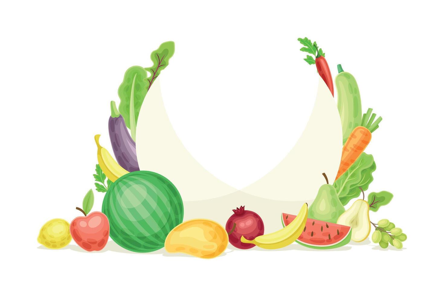 Bright Round Fruit and Vegetable Frame with Ripe and Fresh Garden Cultivar Closeup Illustration vector