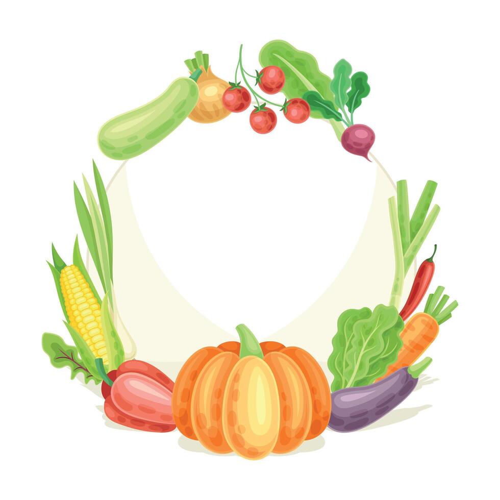 Bright Round Vegetable Frame with Ripe and Fresh Garden Cultivar Illustration vector