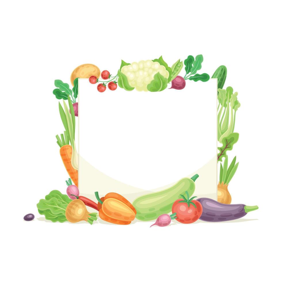 Bright Square Vegetable Frame with Ripe and Fresh Garden Cultivar Illustration vector