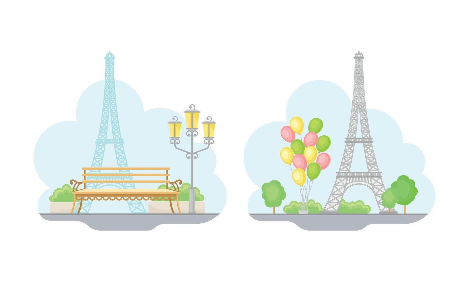 Paris symbols set. The Eiffel Tower France sign illustration vector