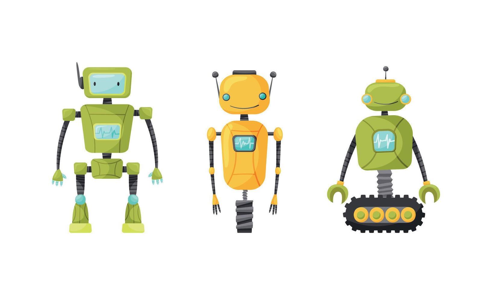 Cute Humanoid or Robot with Antenna as Artificial Intelligence Set vector