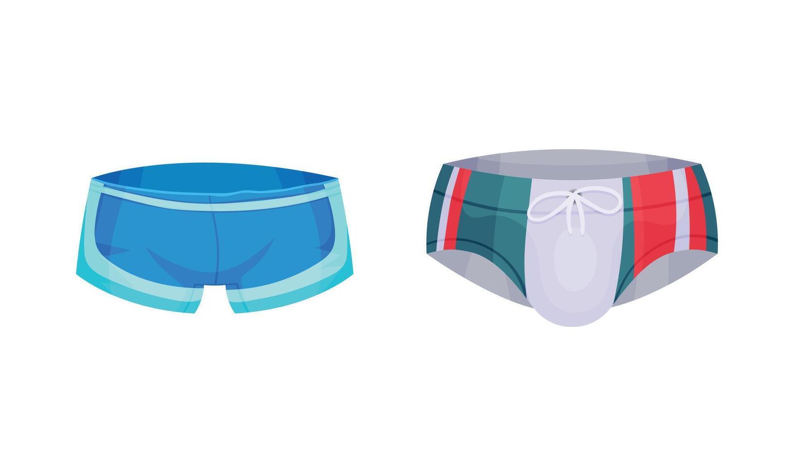 Tight Male Elastic Swim Trunks as Swimsuit for Water Activity Set vector