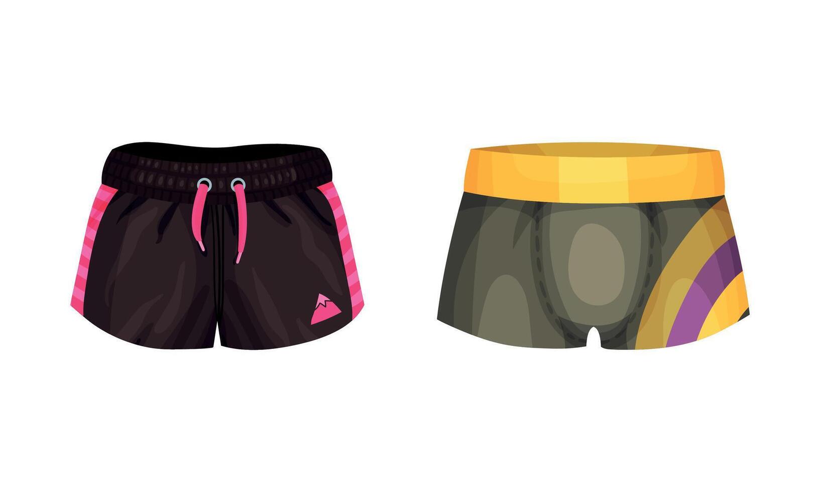 Tight and Loose Male Elastic Swim Trunks as Swimsuit for Water Activity Set vector