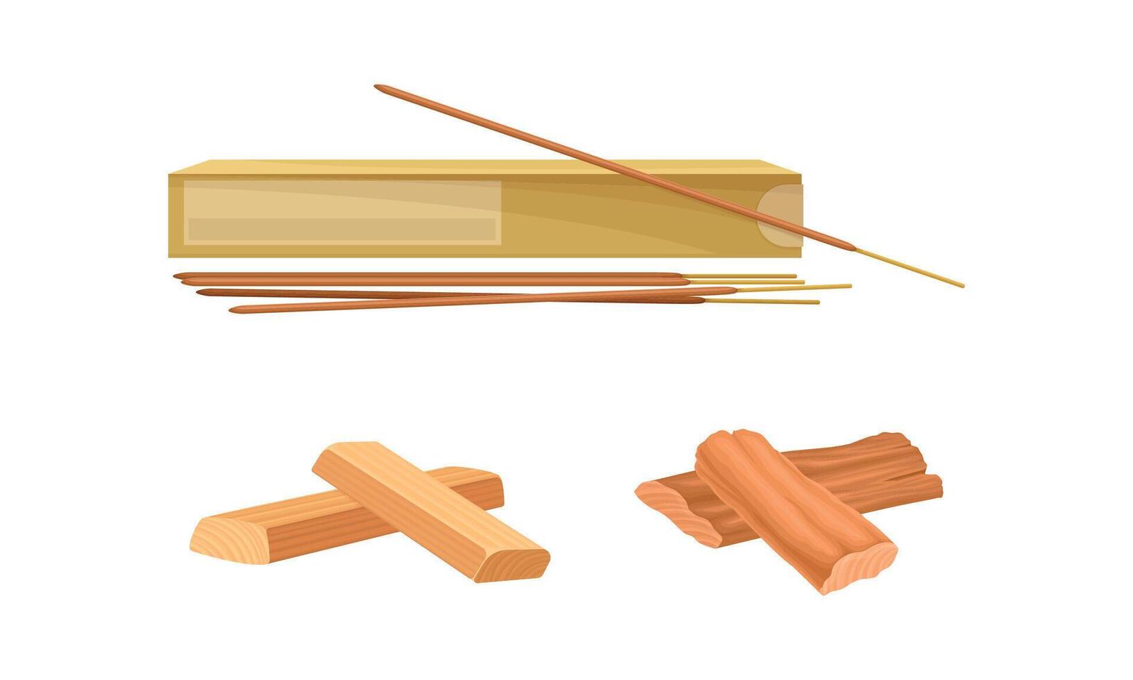 Sandalwood Fragrant Material and Incense Sticks Set vector