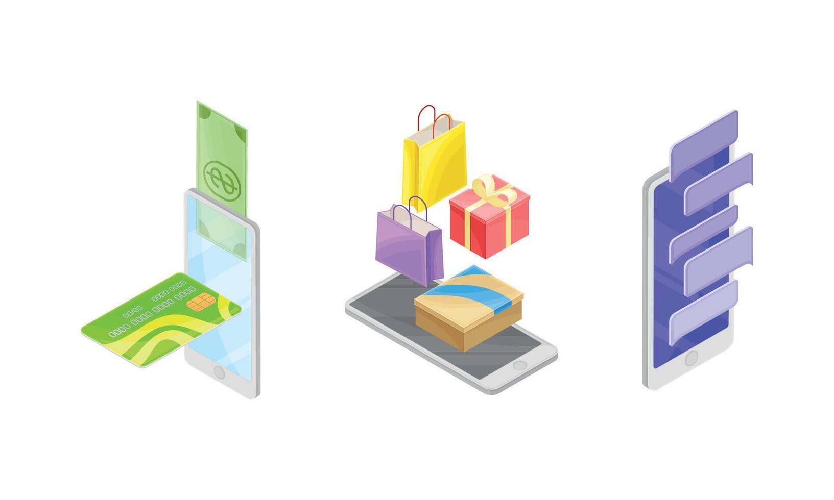 Smartphone Software with Online Payments App and Internet Shopping Isometric Set vector