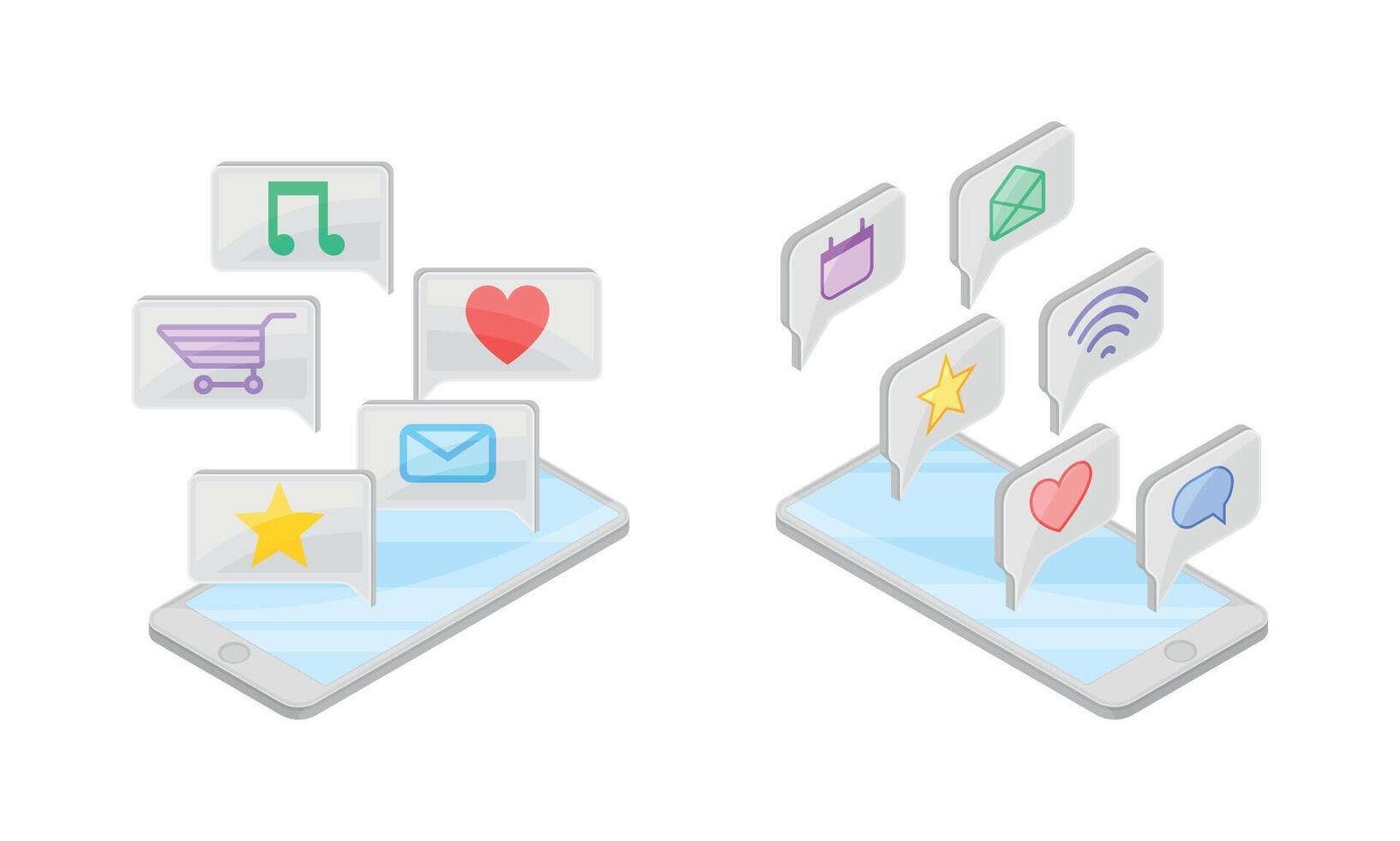Smartphone Software with Online Mail and Messaging App Isometric Set vector