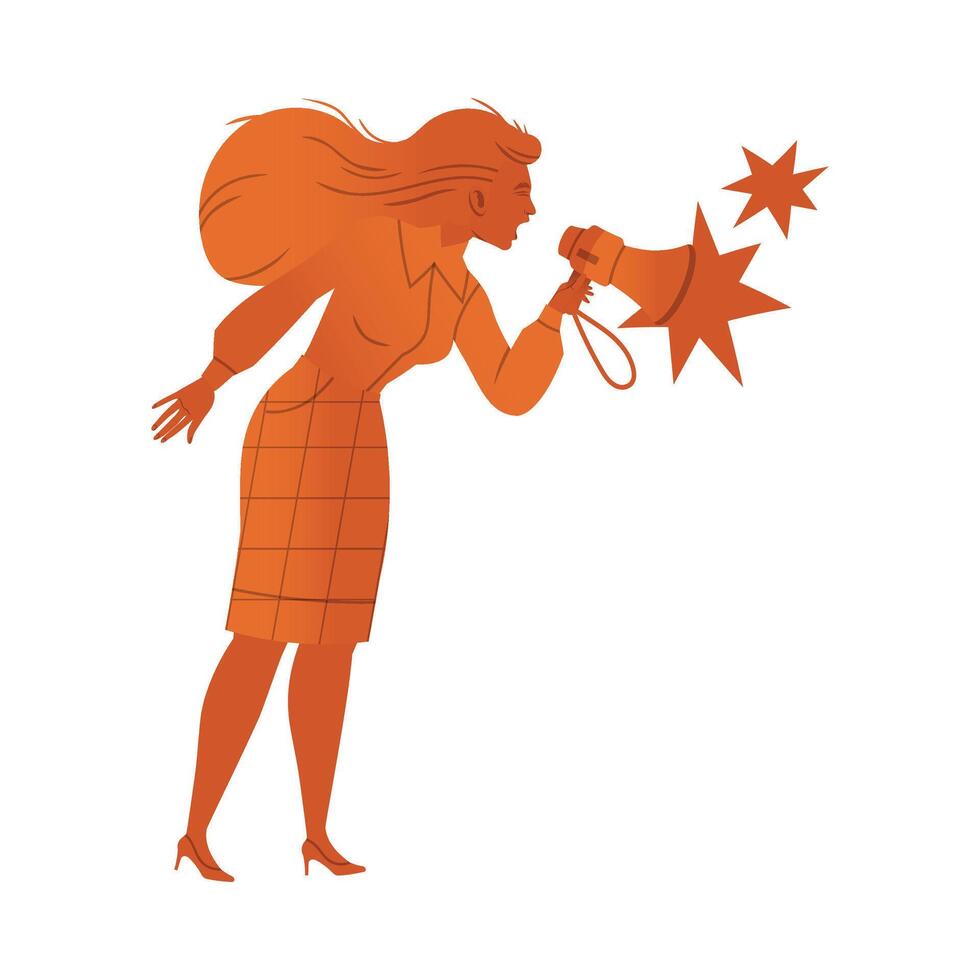 Angry woman boss yelling into angry boss yells into loudspeake illustration vector