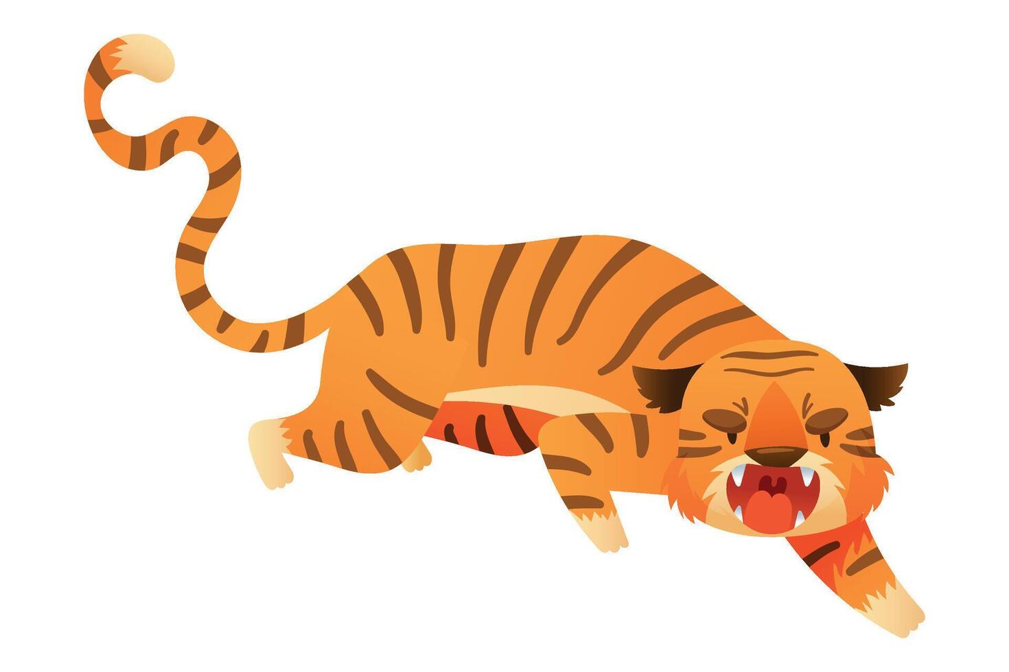 Roaring tiger jungle wild predator animal cartoon illustration vector