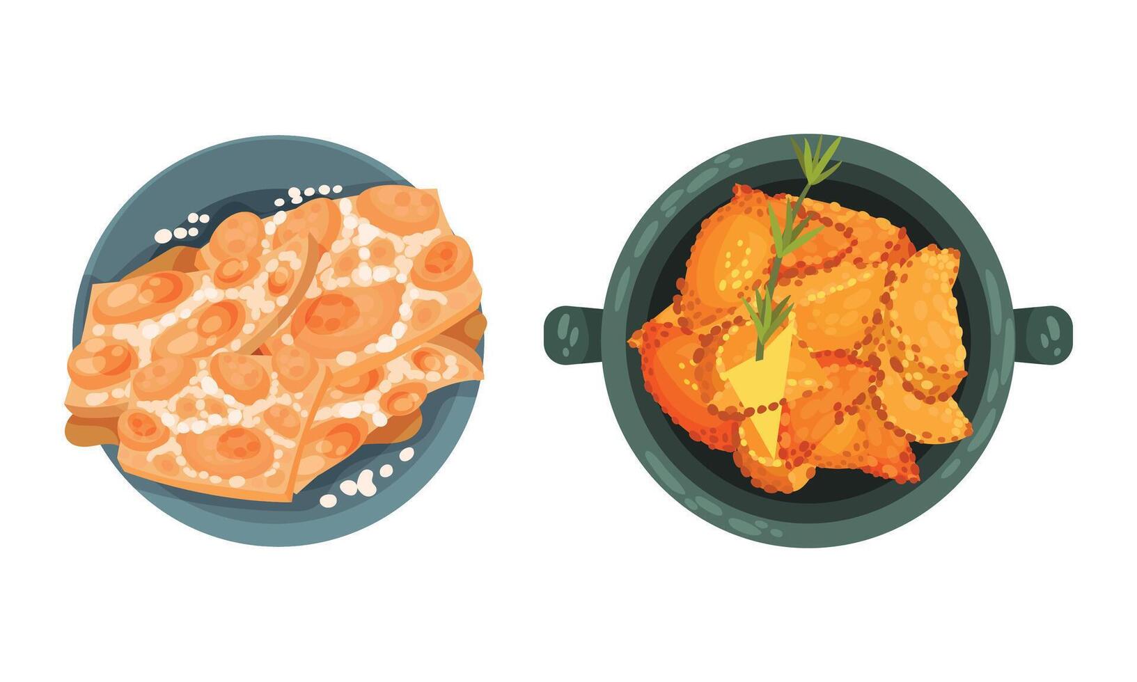 Stuffed Fried Pastry and Turron as Served Spanish Cuisine Dish Above View Set vector