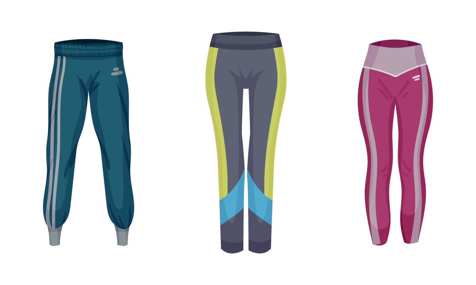Elastic and Tight Sports Trousers as Fashionable Track Womenswear Set vector