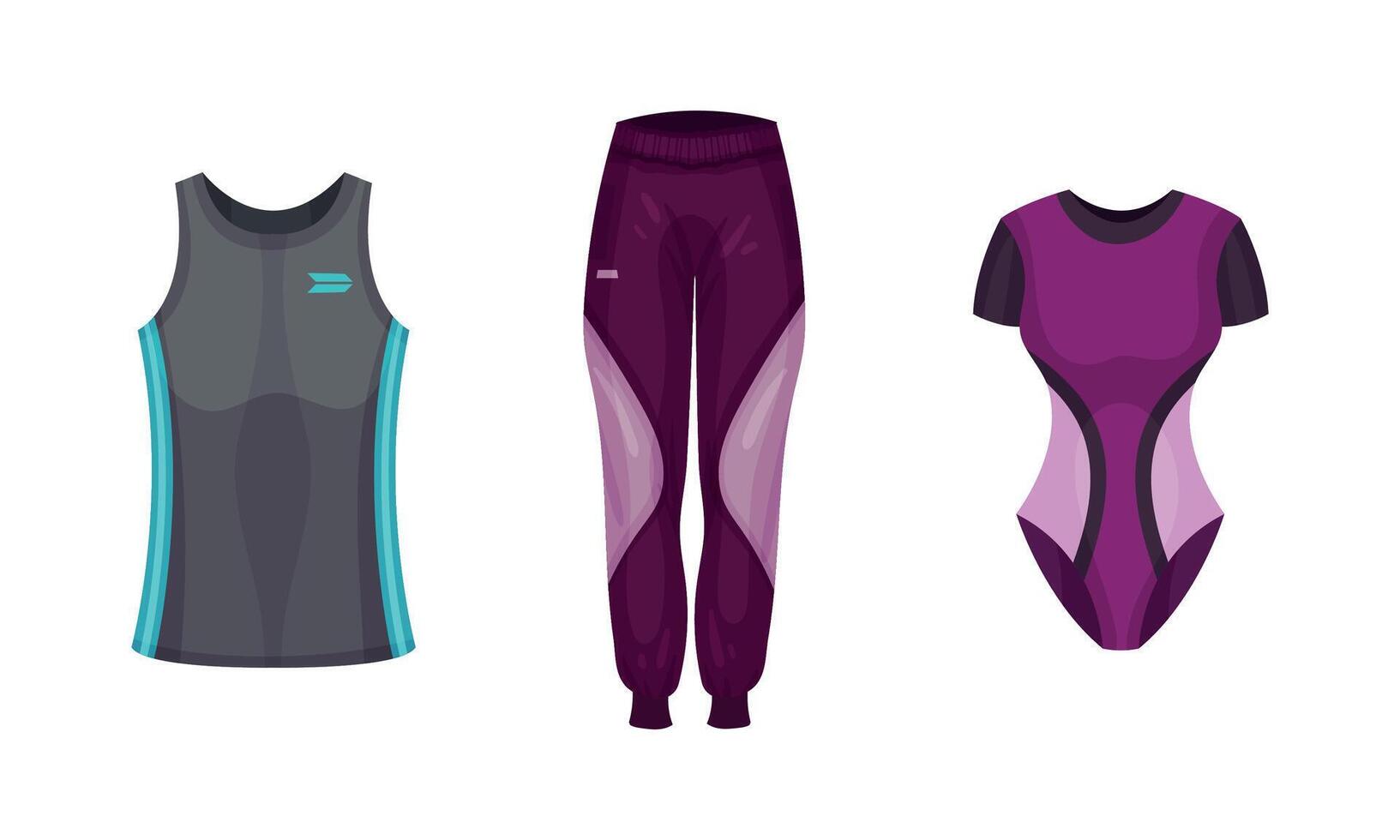 Elastic and Tight Sports Trousers and Tank Top as Fashionable Track Womenswear Set vector