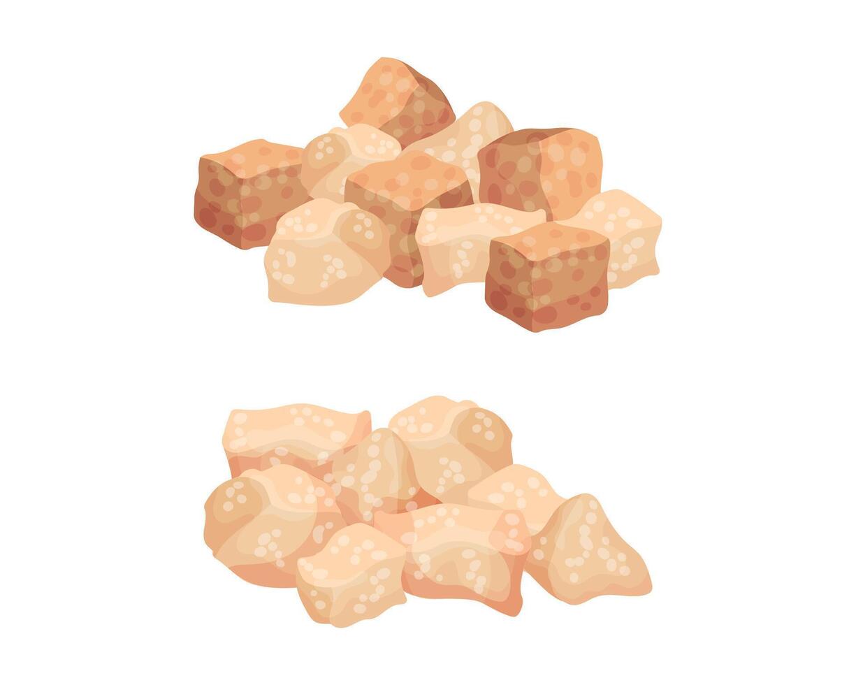 Pile of Brown Sugar Cubes as Sweetener for Tea and Coffee Set vector